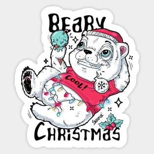 Beary Christmas polar bear and winter holiday pun Sticker